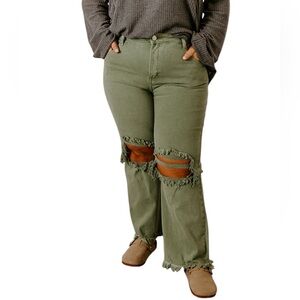 Risen The Eras High Waist Distressed Jeans Pear Green Size 2X 2XL XXL